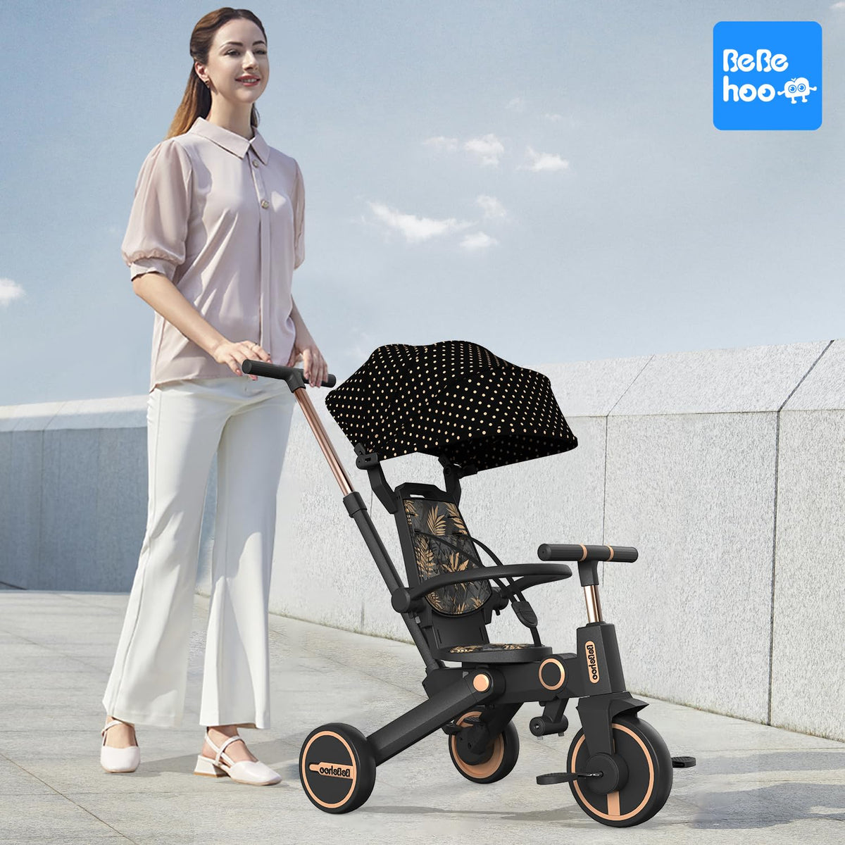 360-degree seat rotation on Bebehoo tricycle for growing child