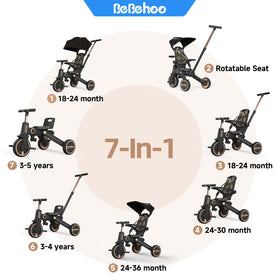 Bebehoo gold tricycle stroller folded for travel and storage