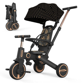 Bebehoo gold tricycle stroller front view for toddlers' versatility