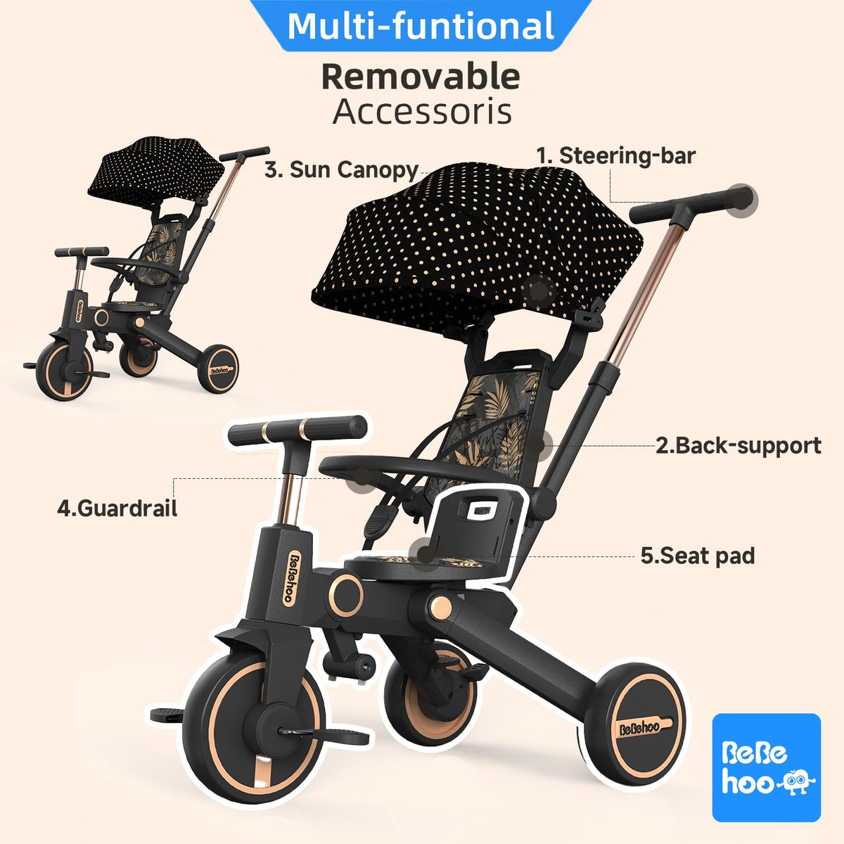 Bebehoo tricycle stroller with push handle for parents