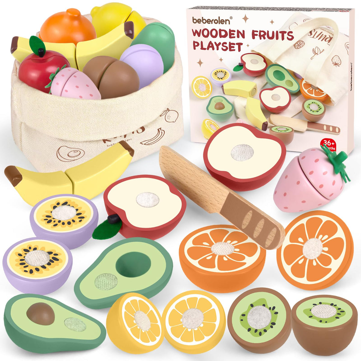 Beberolen apple play food for pretend kitchen slicing and fine motor play