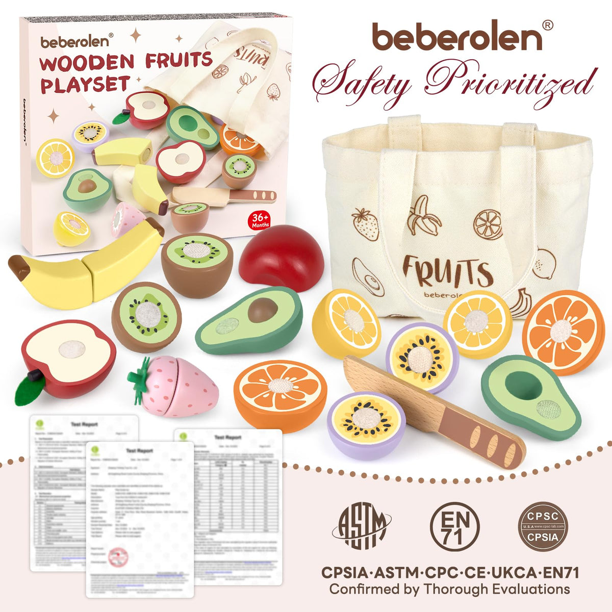 Beberolen avocado wooden fruit for cutting practice and kitchen role play