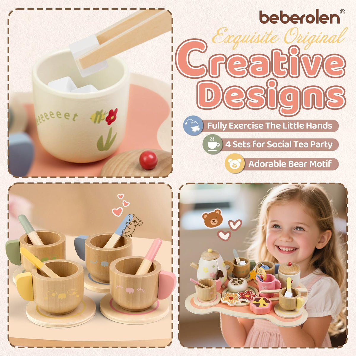 Beberolen Tea Party Set sugar bowl with lid for tidy pretend servings