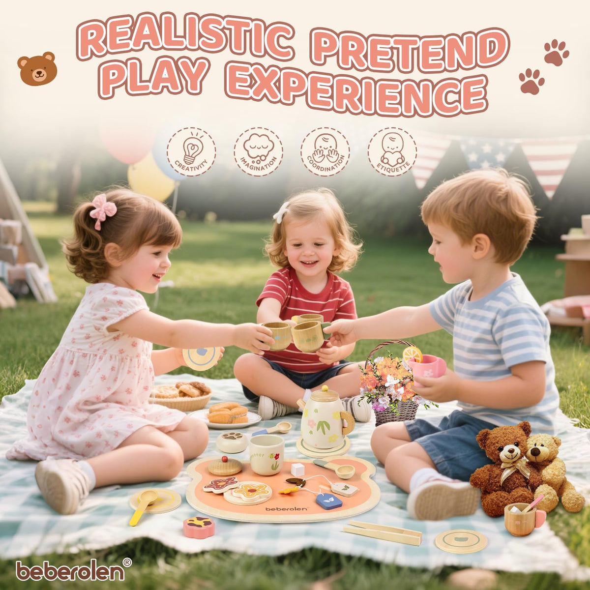Beberolen Tea Party Set tea bags for authentic pretend tea experiences
