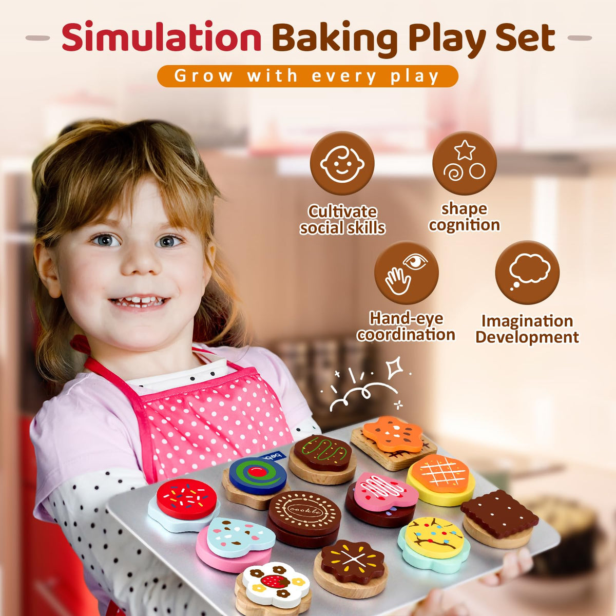 Beberolen baking sheet organizes play food for pretend kitchens
