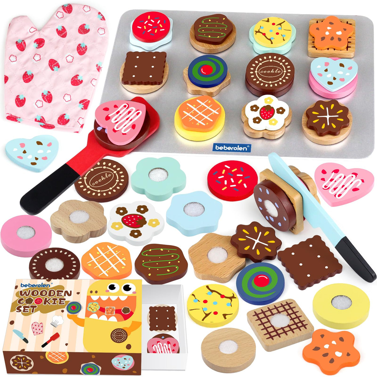 Beberolen wooden cookies for pretend play, sliceable treats for imaginative fun