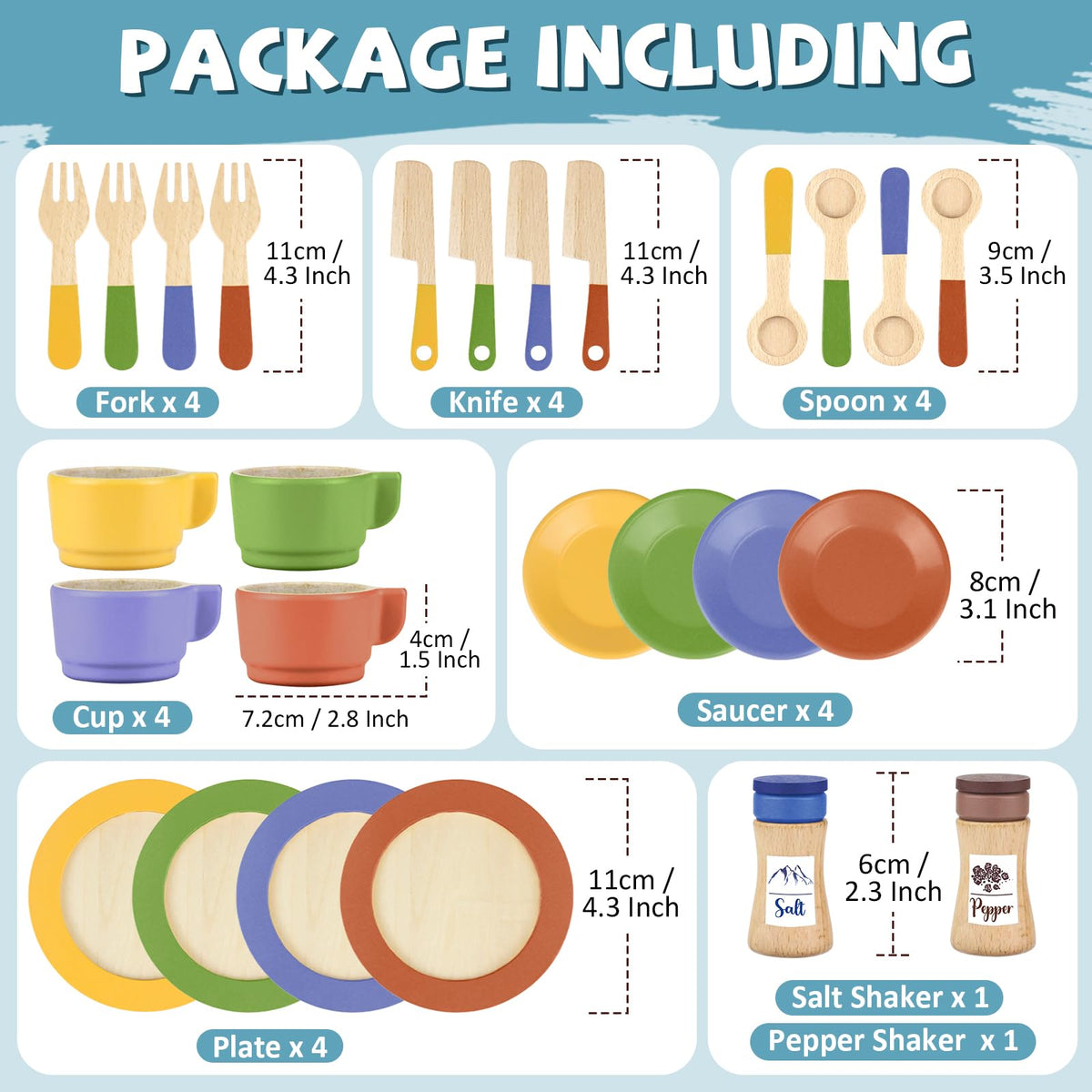 Beberolen wooden play dishes cups ideal for tea-time role-play and storytelling.