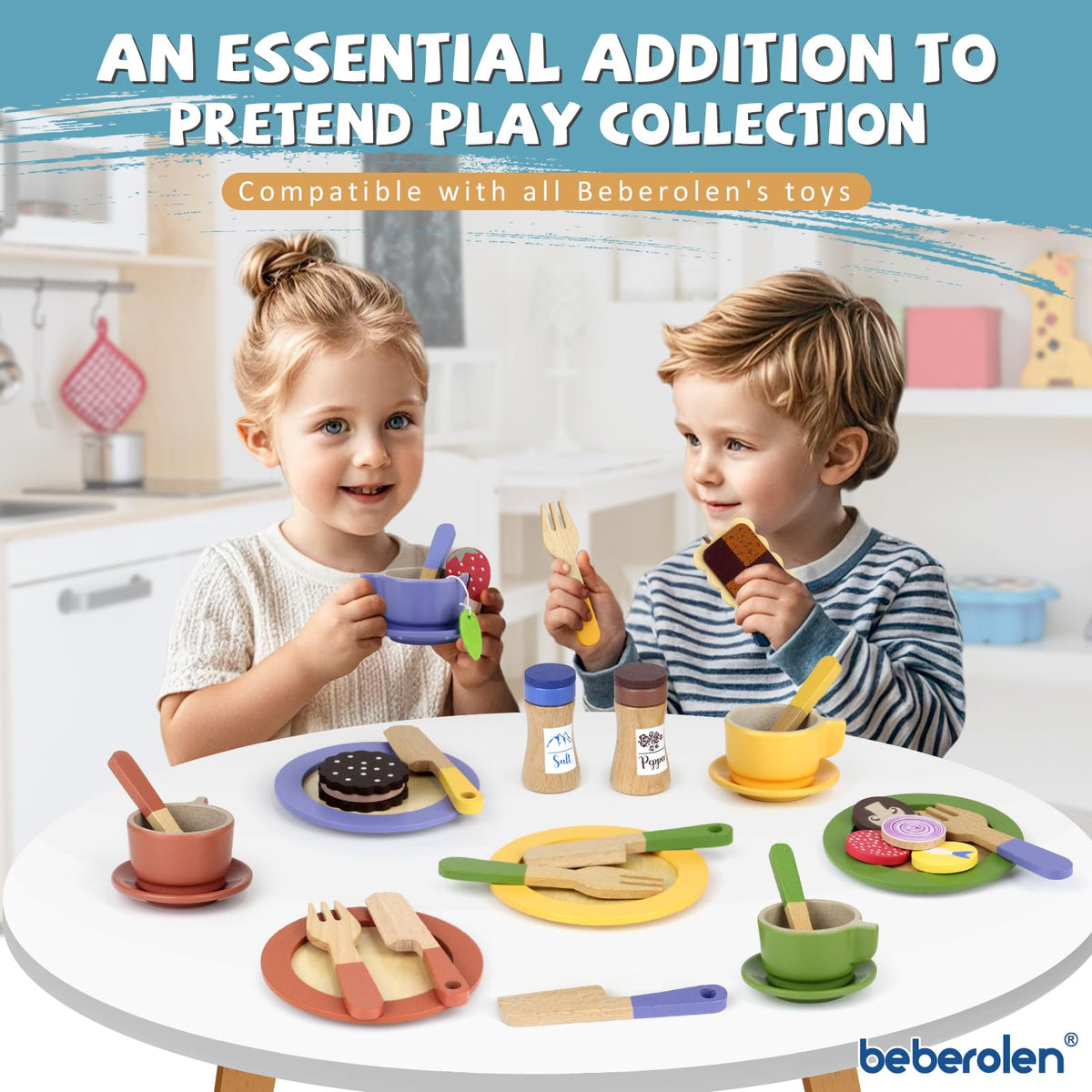 Beberolen wooden play dishes knives provide safe realism for pretend cooking.