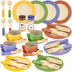 Beberolen wooden play dishes plates for kids' pretend meals and social play.