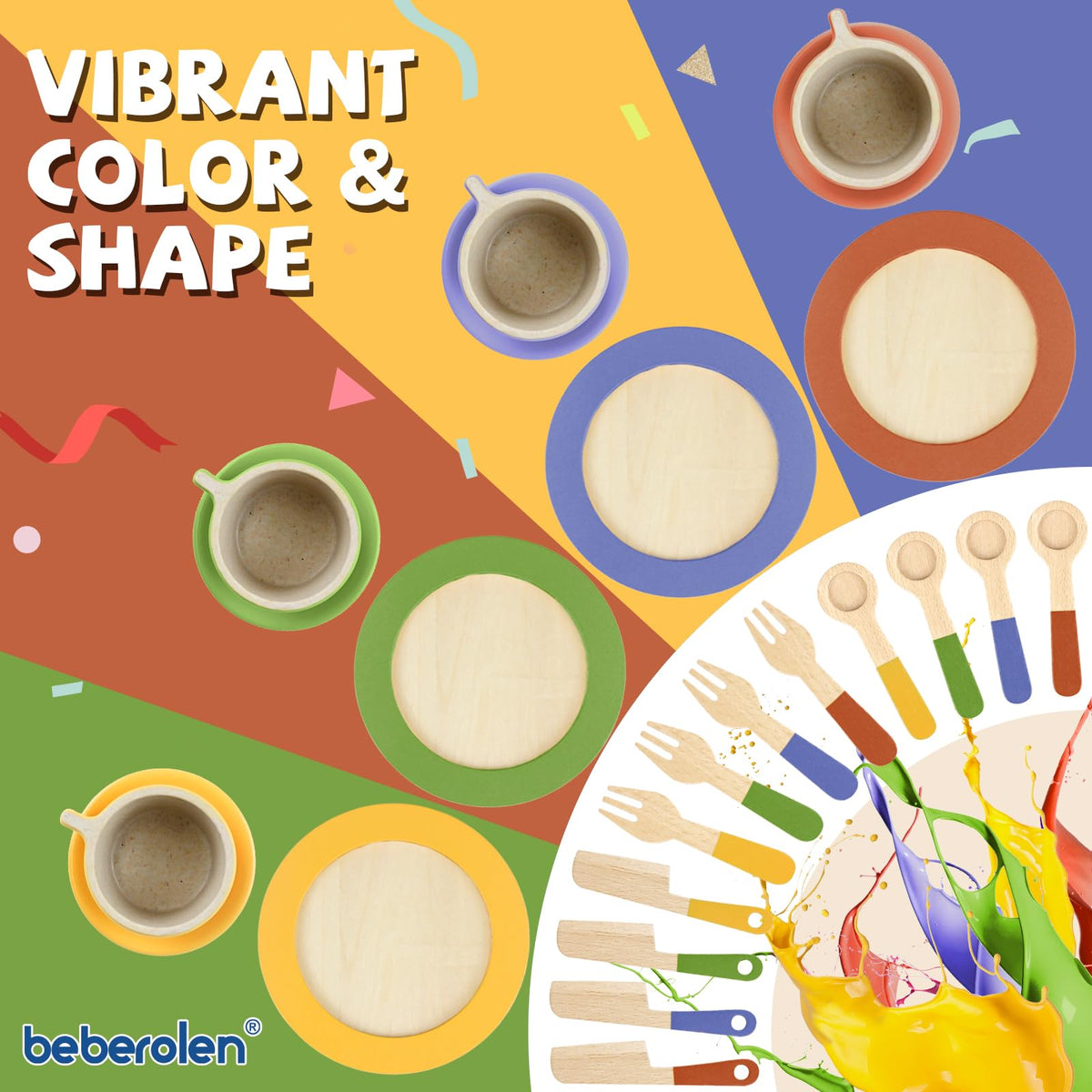 Beberolen wooden play dishes spoons encourage scooping practice and sharing.