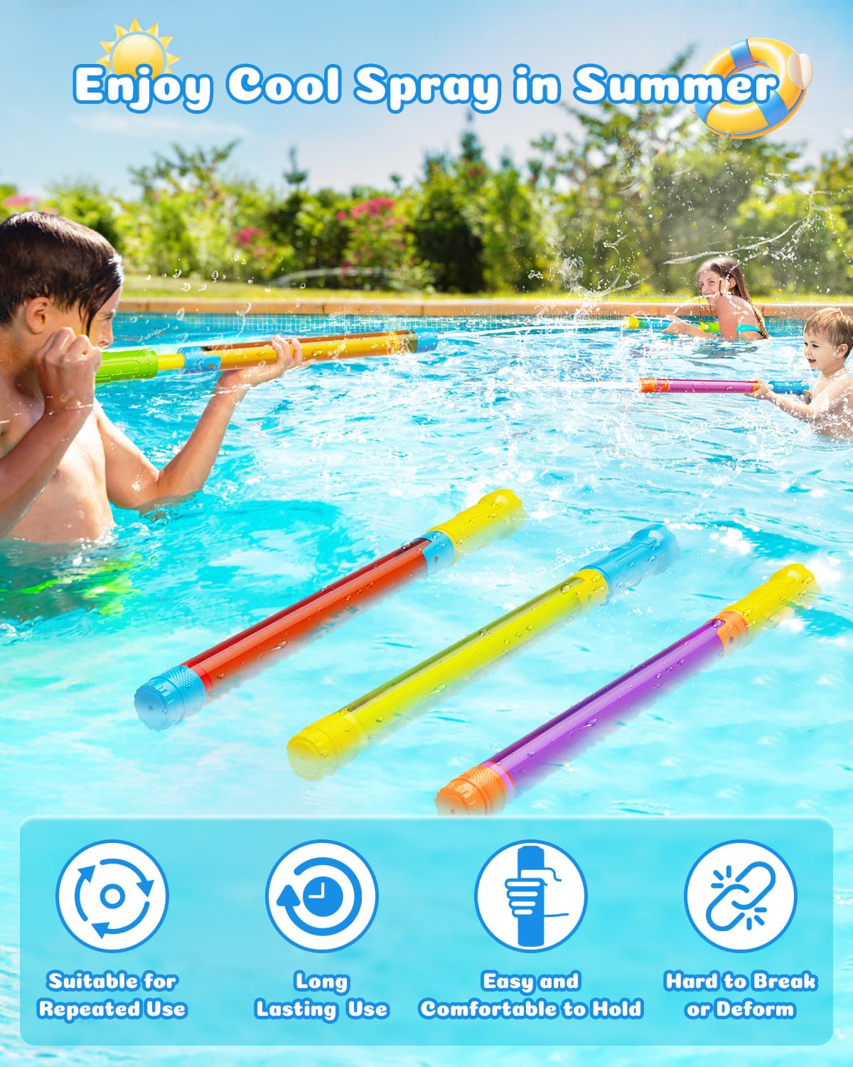 BebouToye water gun 115ml capacity reduces refills during play.