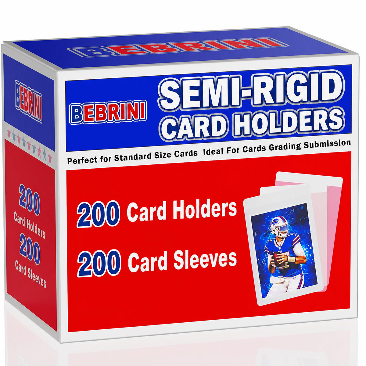 BEBRINI 200ct semi-rigid card holders protect graded and standard cards.