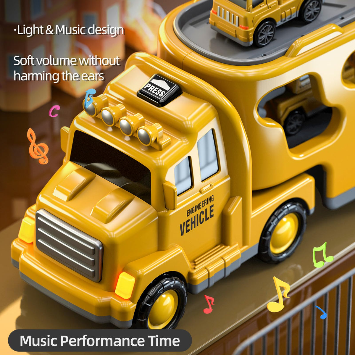 Beby Buty crane truck side view promotes cooperative building play