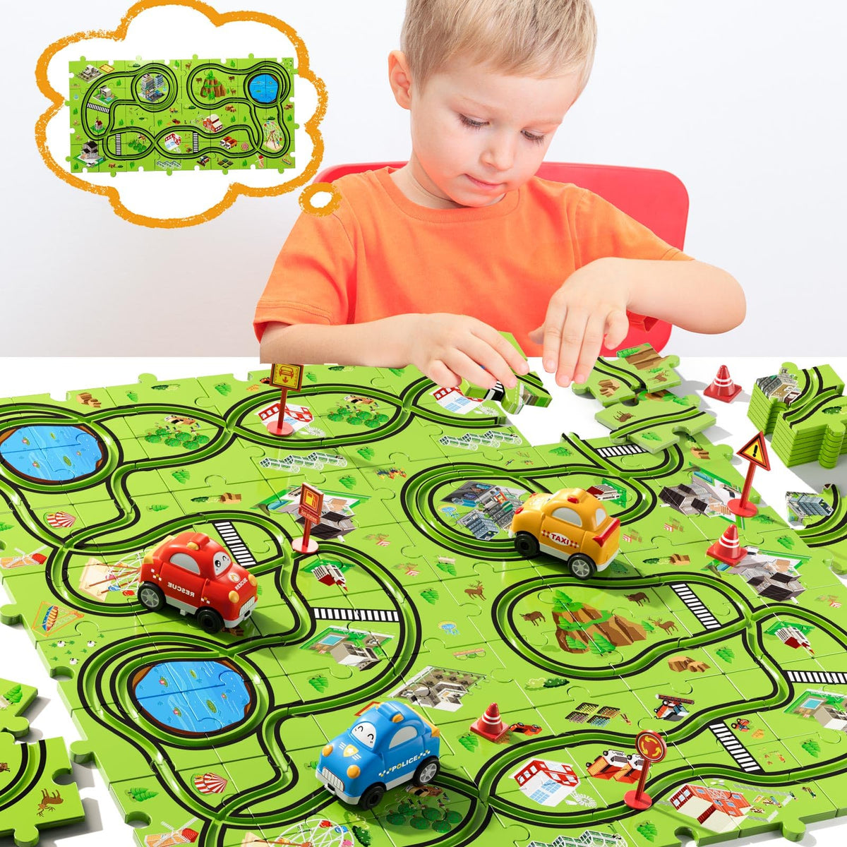 Beby Buty kids play on the floor with bright, tactile track pieces