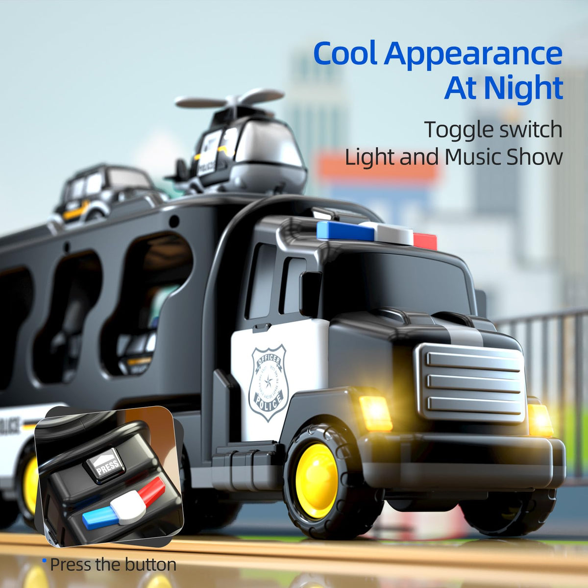 Beby Buty police car side view supports early motor skills during push-pull play