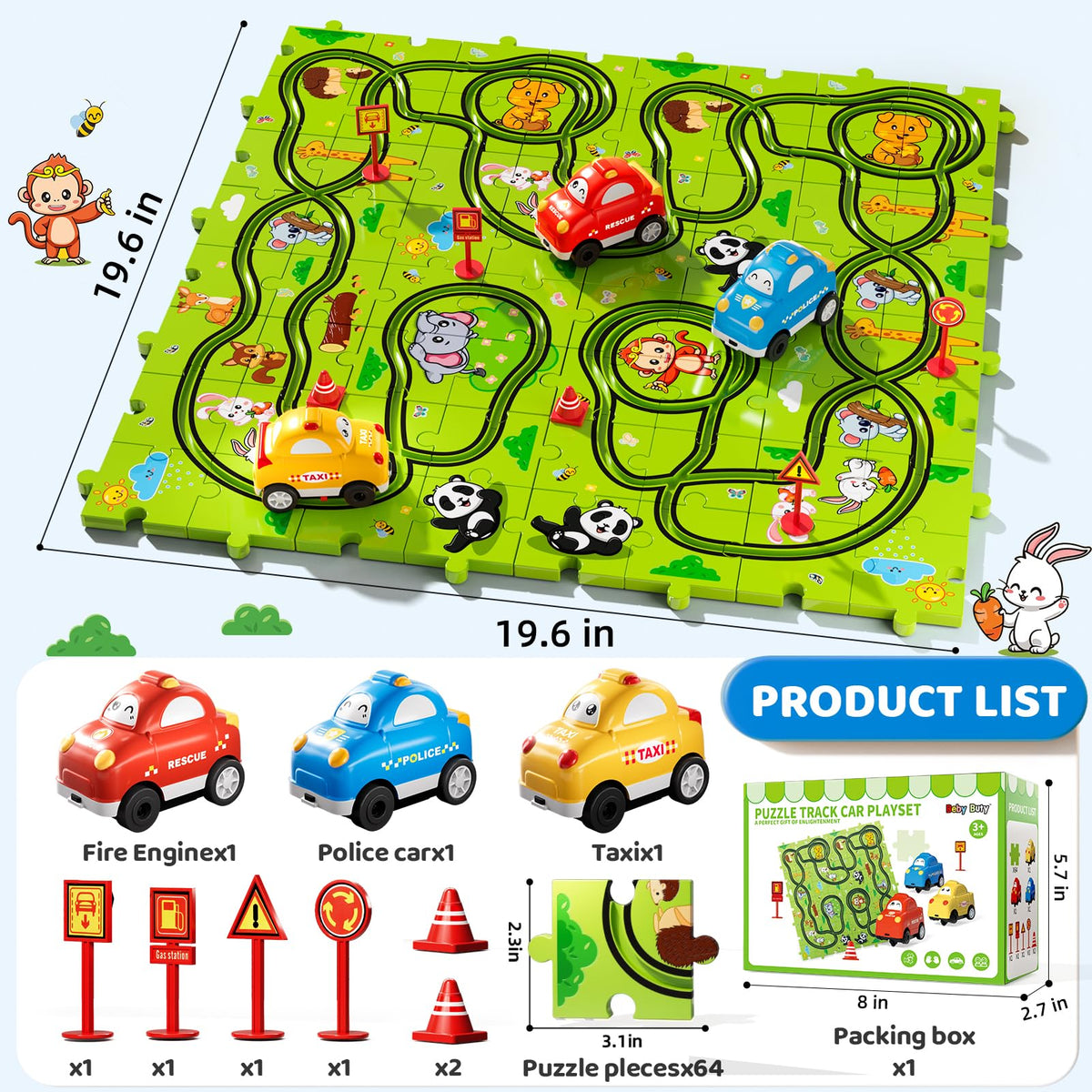 Beby Buty puzzle track cars inspire dynamic play with three colorful vehicles.
