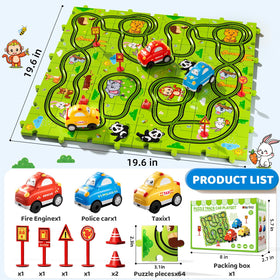 Beby Buty puzzle track cars inspire dynamic play with three colorful vehicles.