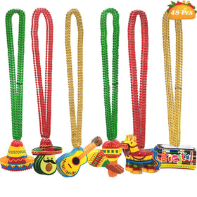 Becfupo 48-pcs fiesta beads necklaces in bright colors add festive flair to Cinco de Mayo looks.