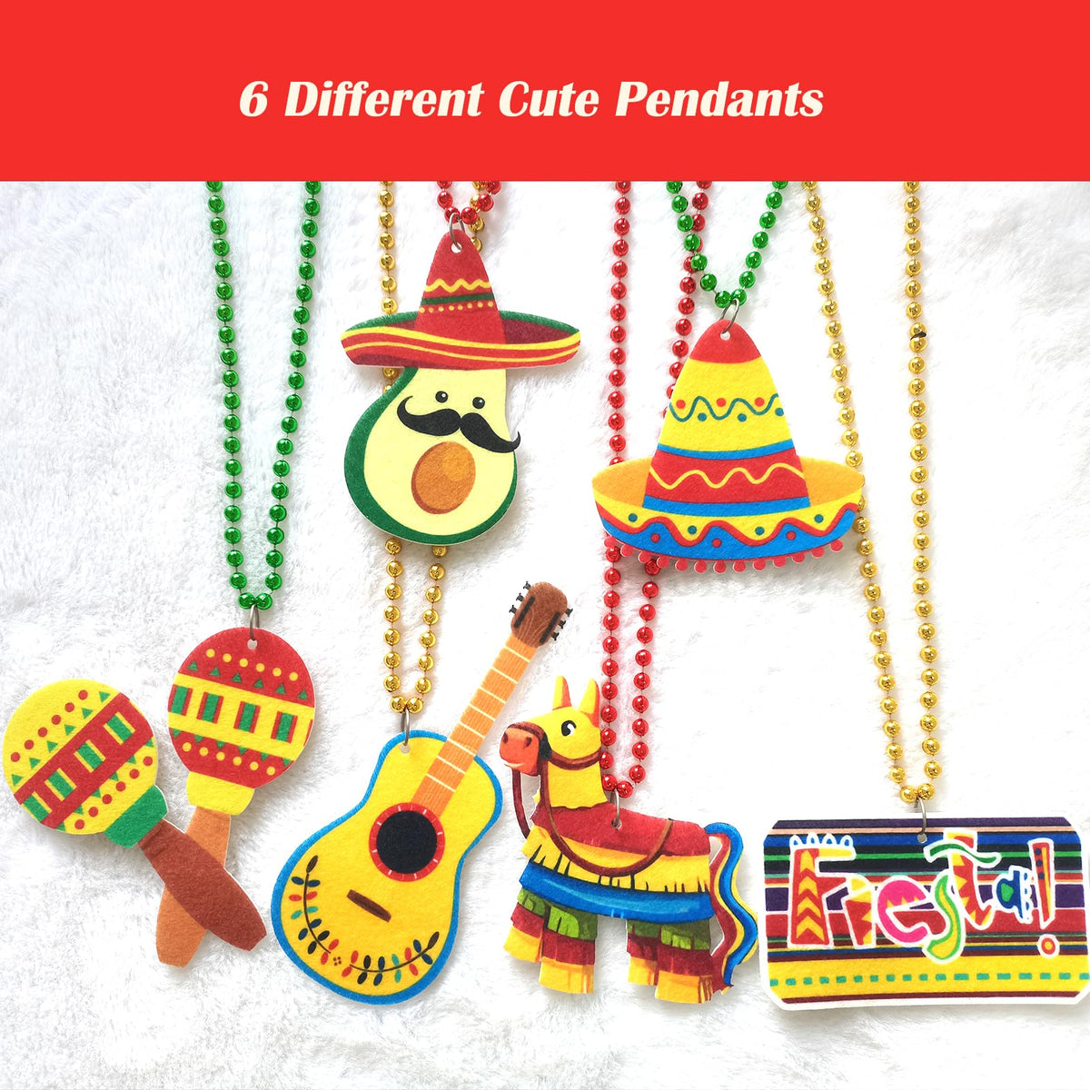 Becfupo fiesta necklaces provide 31.5-inch length for comfortable wear by all ages.