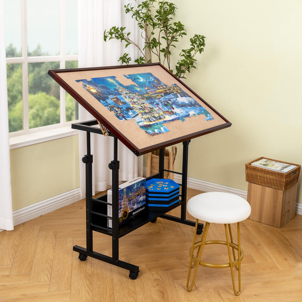 Becko US bottom storage shelf holding trays and accessories for organization.