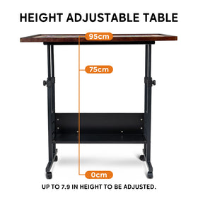 Becko US height-adjusted puzzle table demonstrates range 29.5 to 37.4 inches.