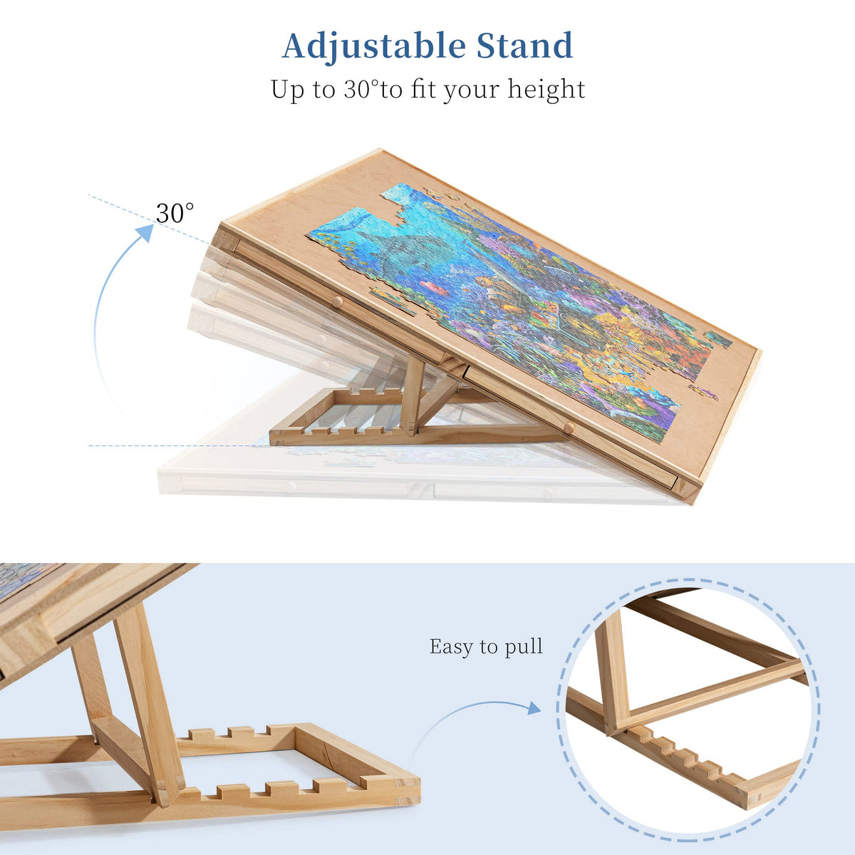 Becko US puzzle table with cover and drawers protecting pieces and keeping them organized.