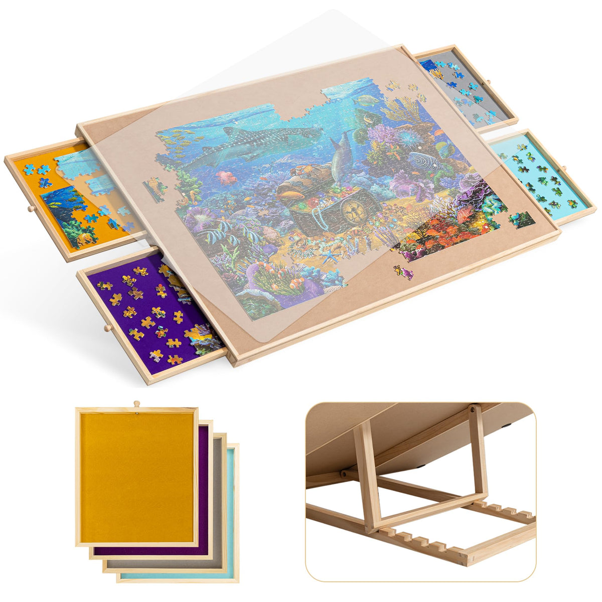Becko US tilting puzzle board with drawers for ergonomic, organized puzzling sessions.