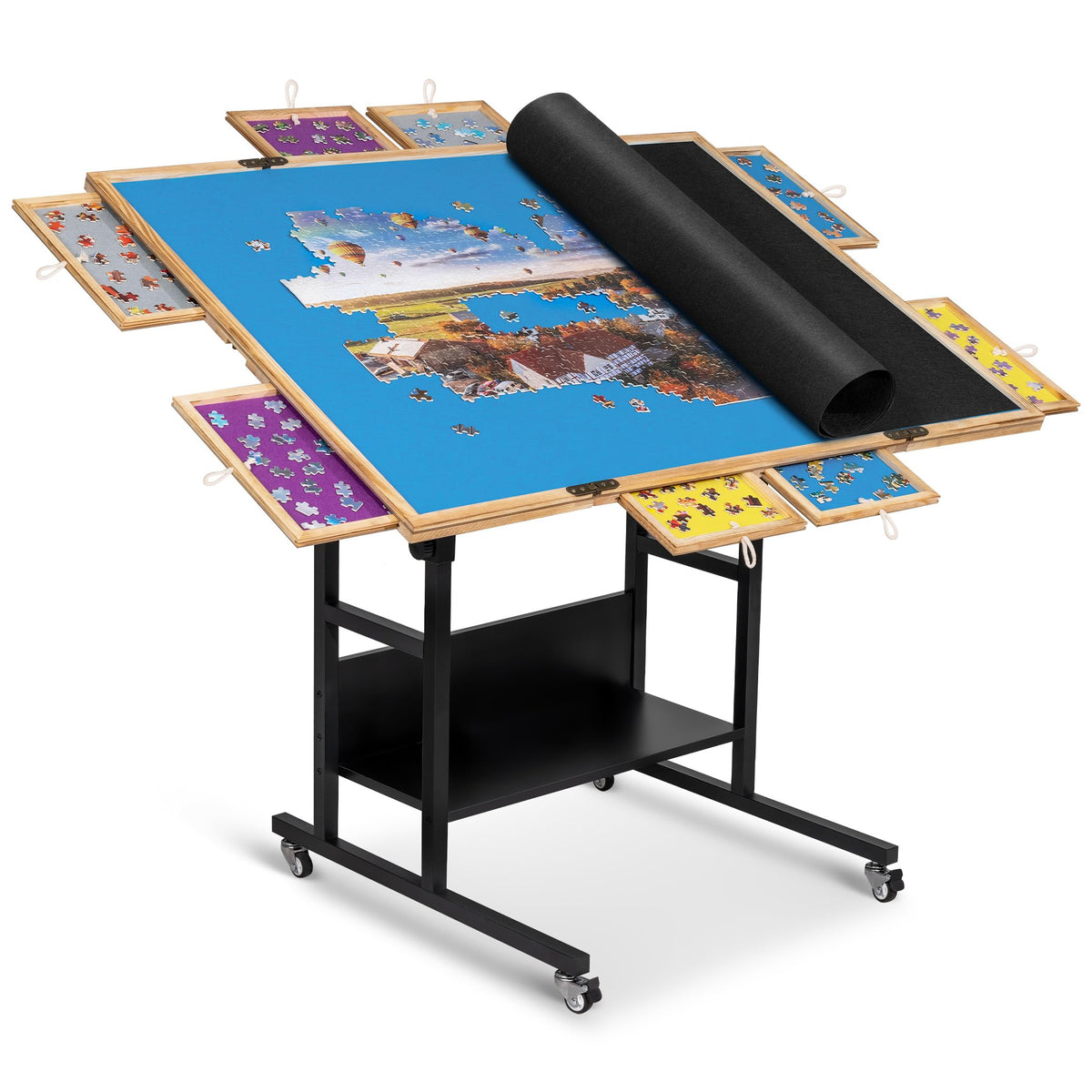 Becko US tilting puzzle table folded for compact storage.