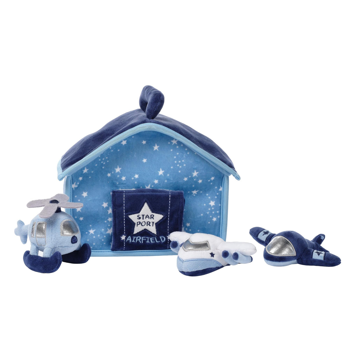 Bedtime Originals velour airplane with embroidered stars sparks storytelling.