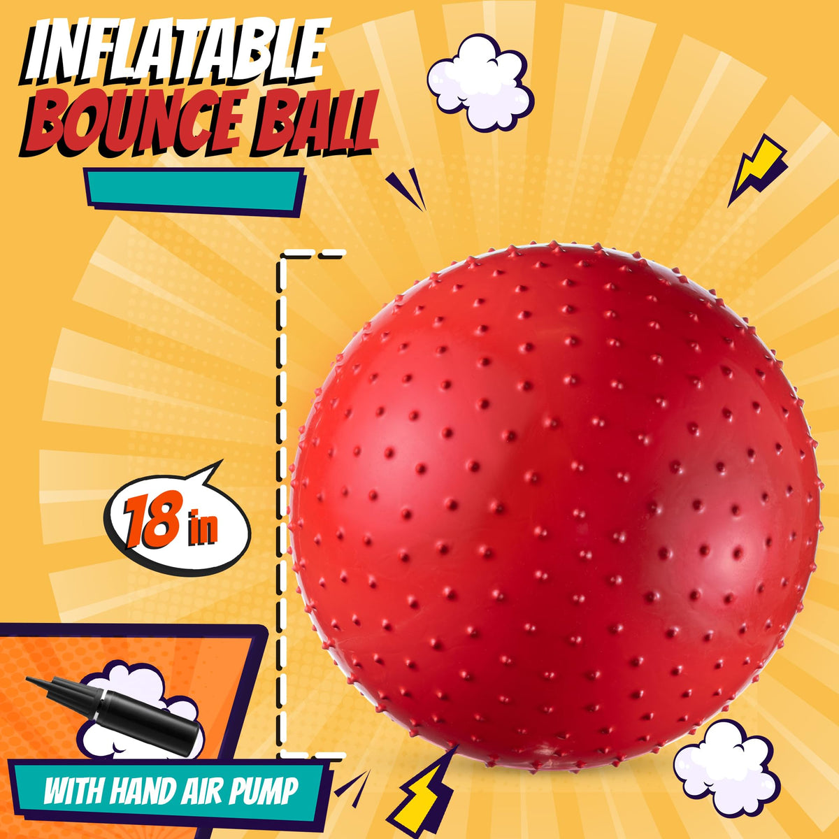 Bedwina 18-inch knobby ball red inflated, soft feel with reliable bounce.