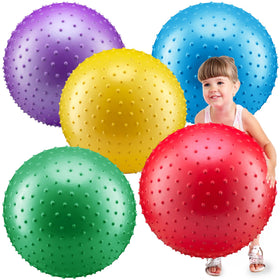 Bedwina 18-inch knobby ball yellow inflated, easy grip for toddlers and kids.