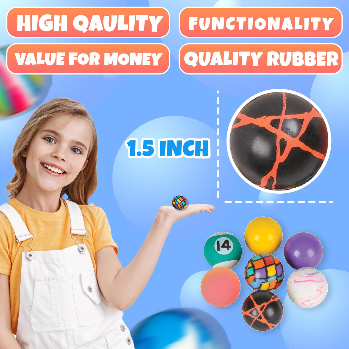 Bedwina colorful variety bouncy balls inspire creative play and quick rewards.