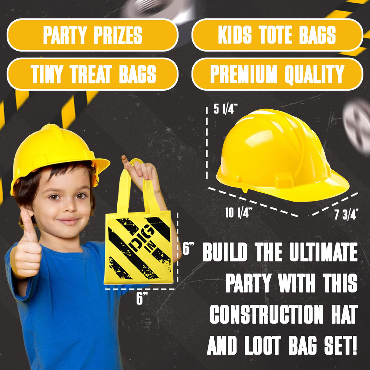Bedwina construction loot bags twelve-pack ready for party favors