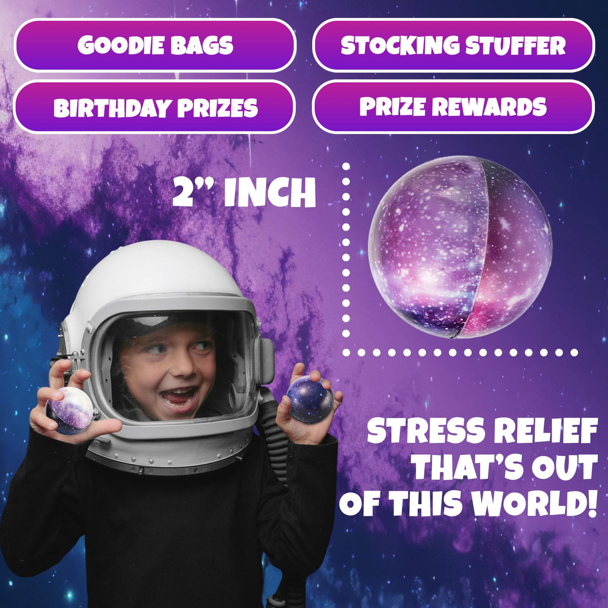 Bedwina Galaxy stress balls with vibrant galaxy prints for kids and classroom rewards