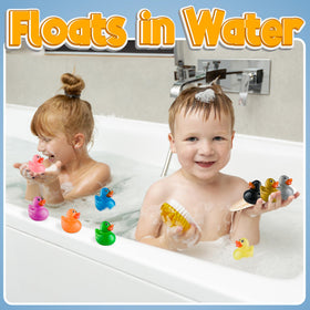 Bedwina glitter ducks as pool decor and water toys.