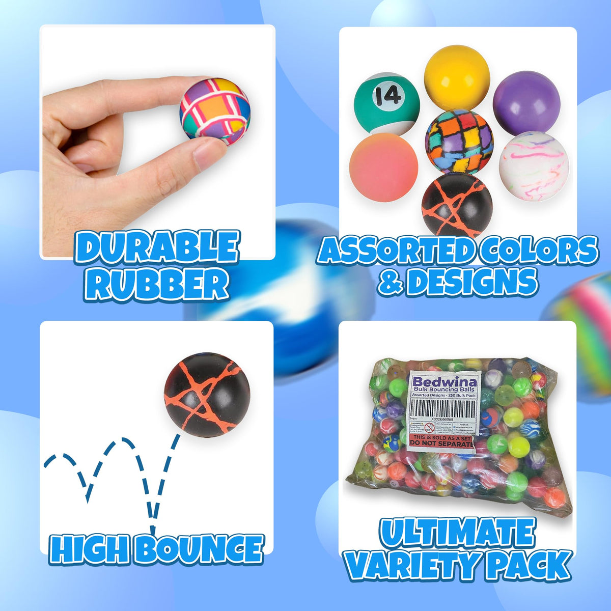 Bedwina icy clear bouncy ball with transparent look for display.