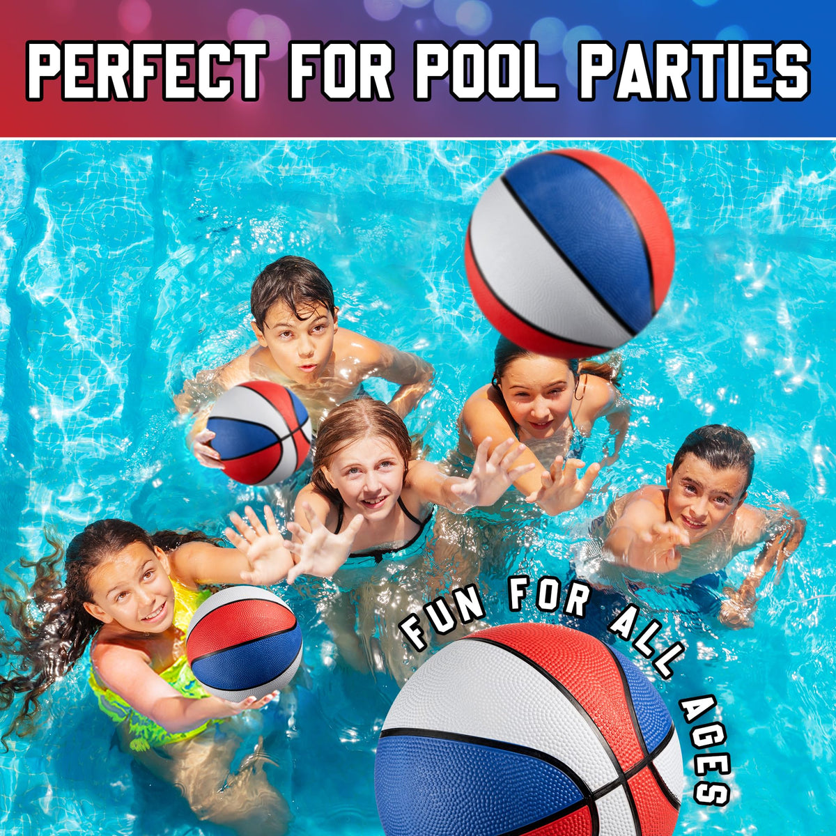 Bedwina mini basketball in pool setting floats for poolside fun.