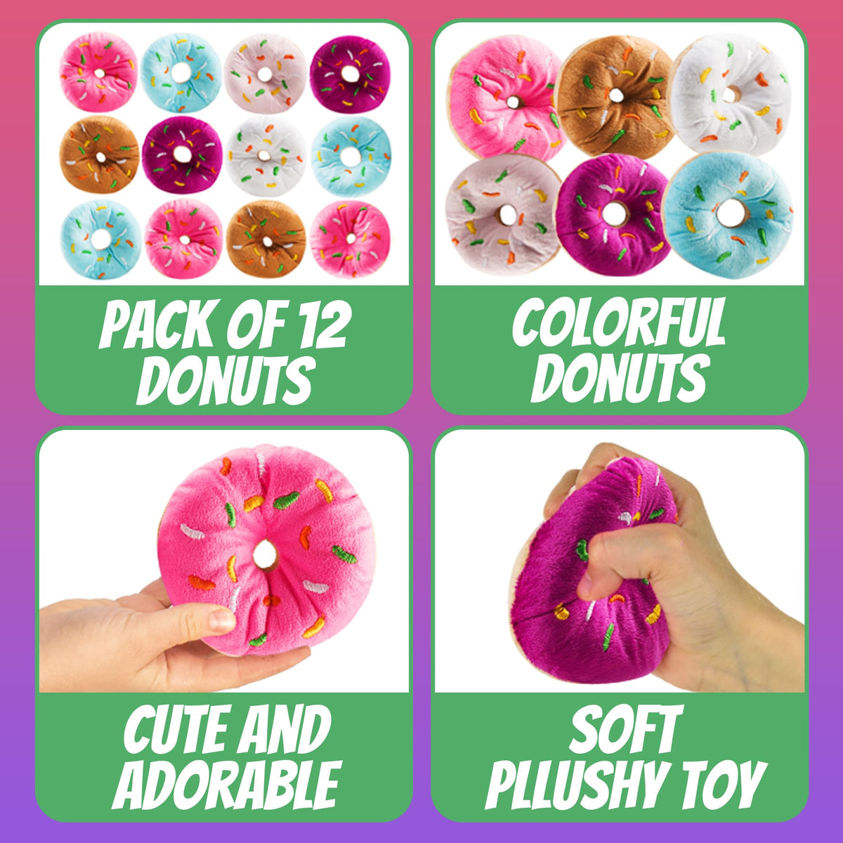 Bedwina plush donuts close-up shows durable stitched detail for lasting play
