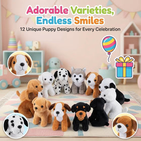 Bedwina plush puppy dogs in black-tan tones for imaginative pet play.