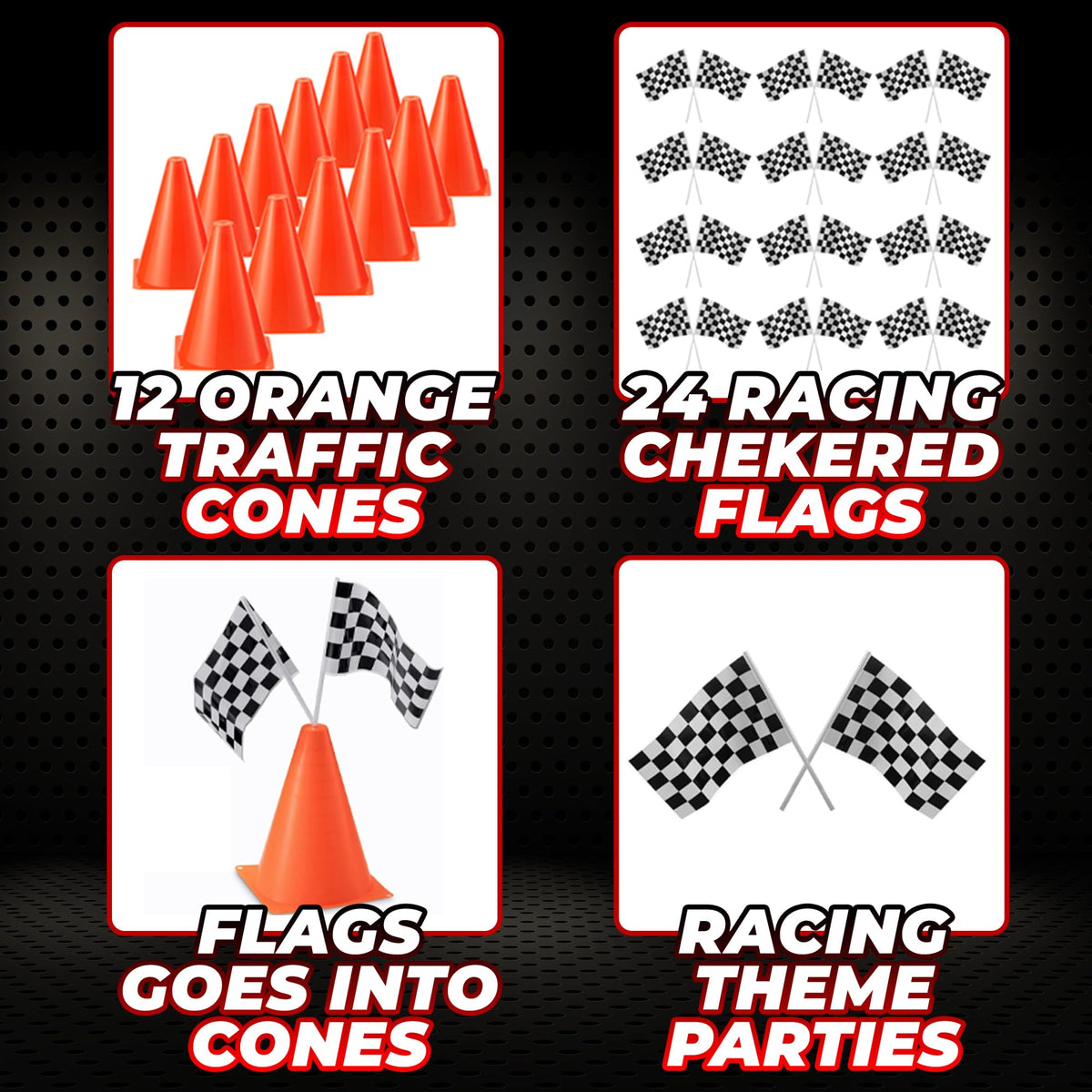 Bedwina Race Car checkered flag on a stick for race-themed photos.