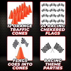 Bedwina Race Car checkered flag on a stick for race-themed photos.