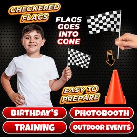 Bedwina orange cone with flags for centerpiece displays.