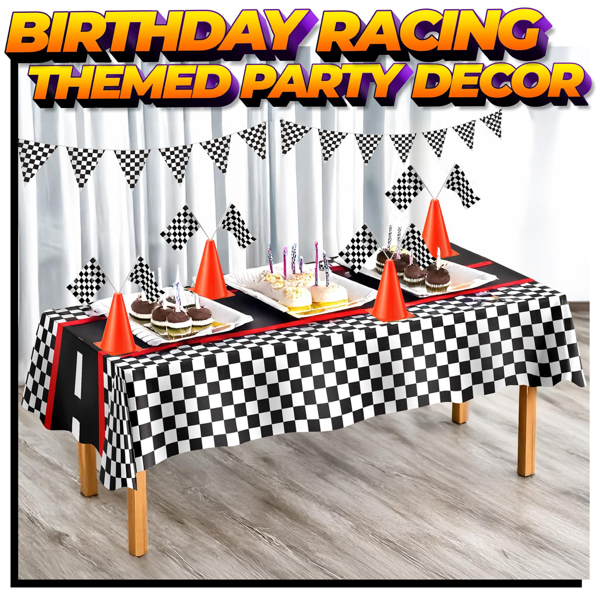 Bedwina racing cars banner as a bold party backdrop
