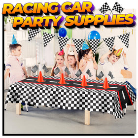 Bedwina racing cars checkered flags on sticks reinforce finish-line energy