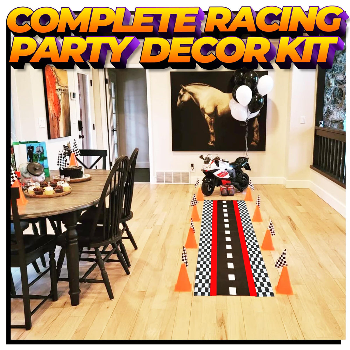 Bedwina racing cars finish-line setup with cones and flags for activities