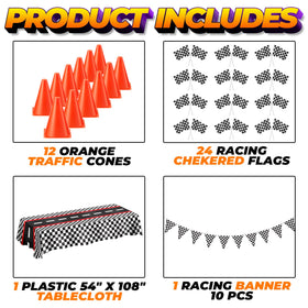 Bedwina racing cars party scene showing kids and bold decor