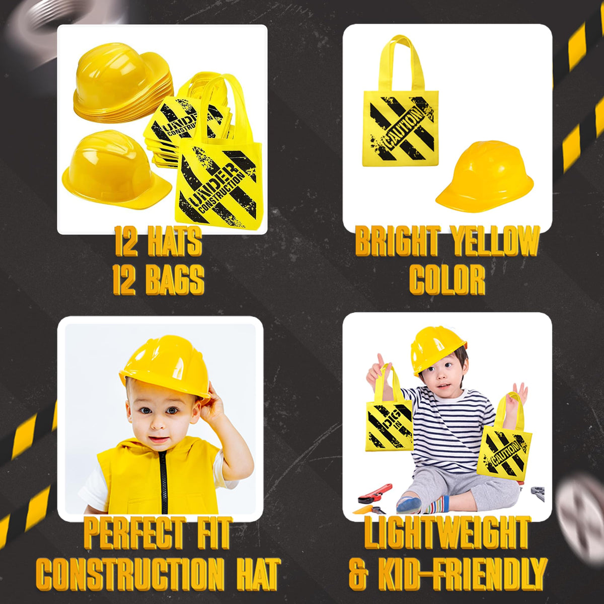 Bedwina construction hats yellow side view showing kid-friendly design