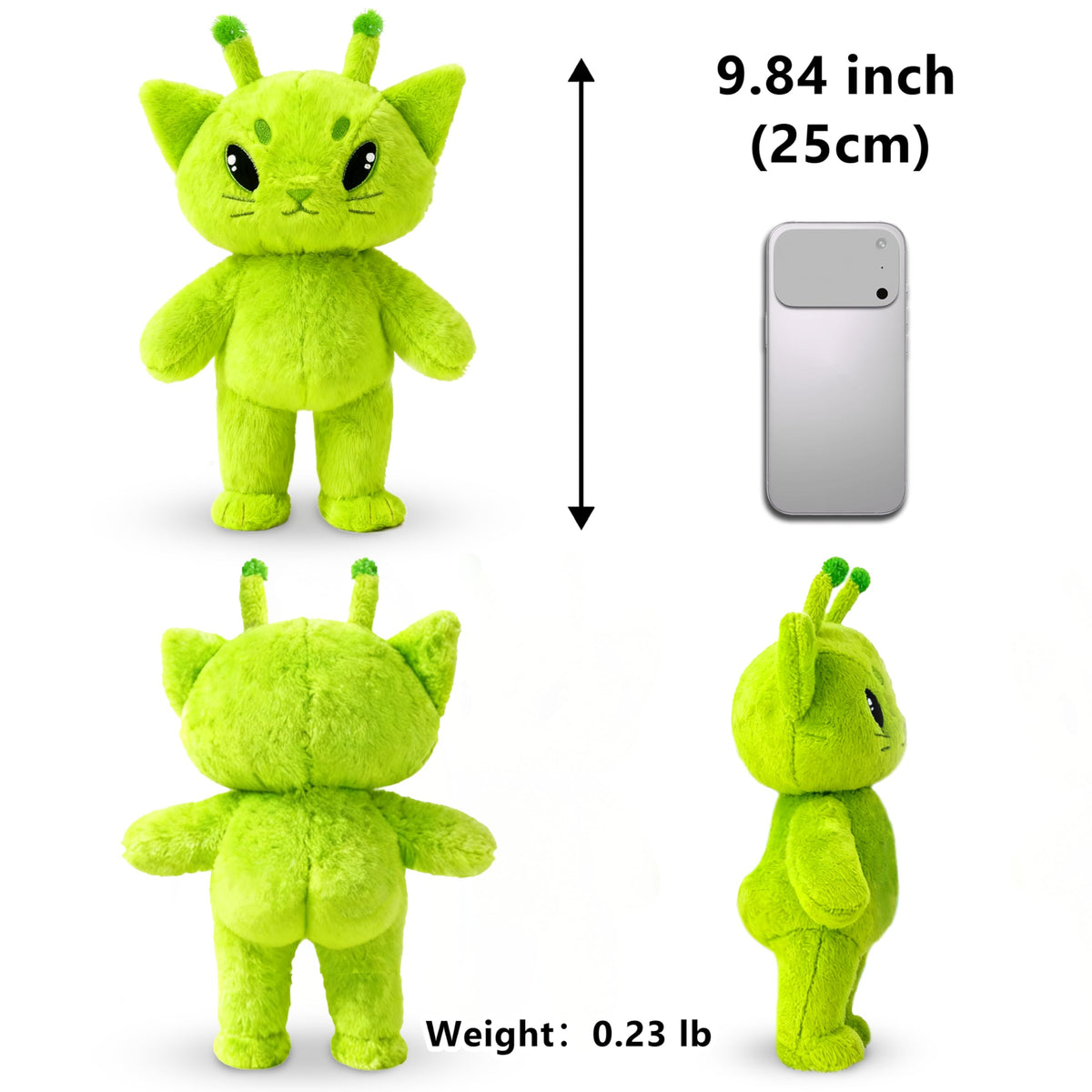 Beeadore Alien Cat Plush head-rotation enables versatile poses.