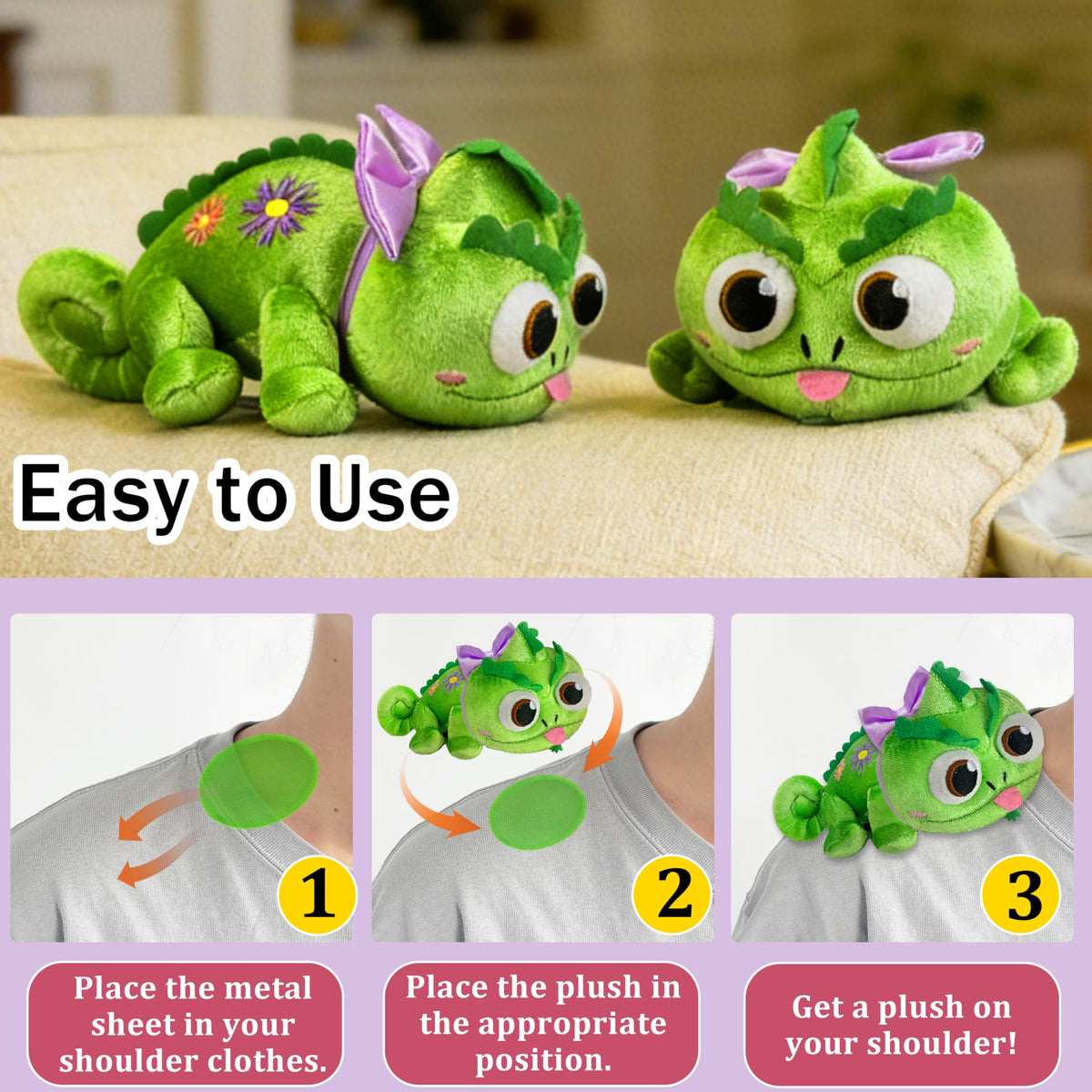 Beeadore Chameleon height 5.9 inches fits easily on shoulder.