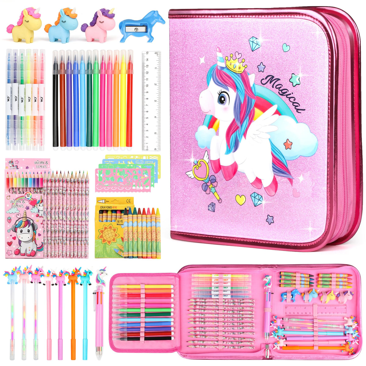 Beefunni Unicorn Glitter Pencil Case keeps art supplies organized on the go.